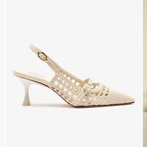 Larroude Ines Cream Leather Woven Slingback Heels